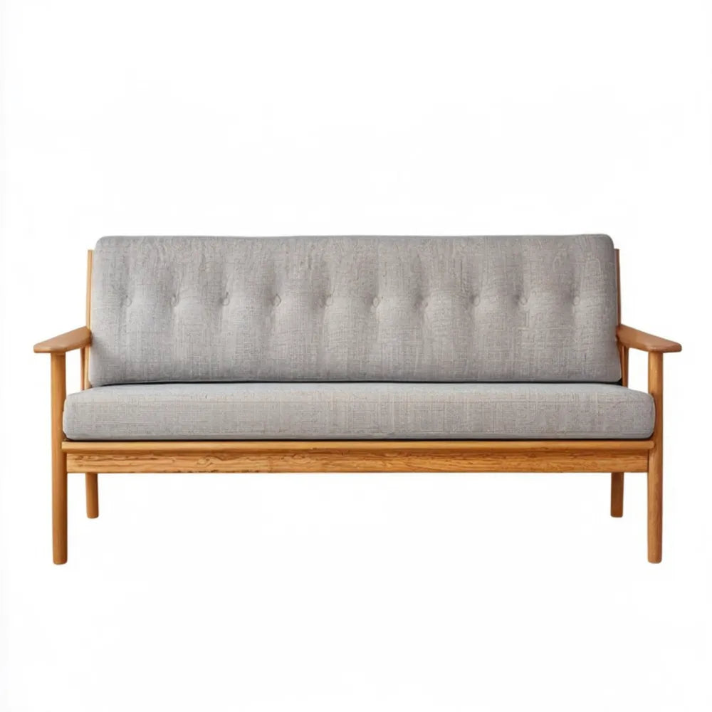 Dwuosobowa sofa skandynawska jasnoszara z naturalnym drewnem kauczukowym 124 x 73 x 78 cm