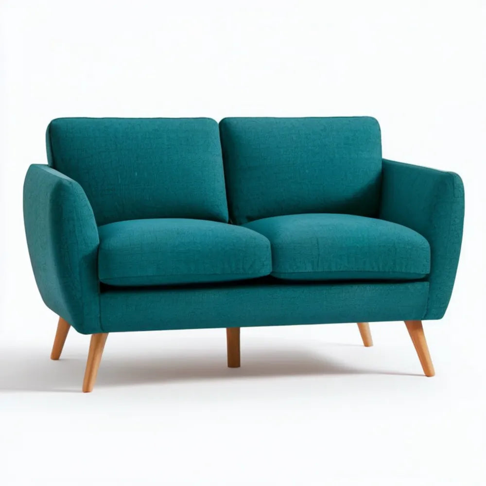Turkusowa sofa dwuosobowa z tapicerką poliestrową 140 × 80 × 85 cm