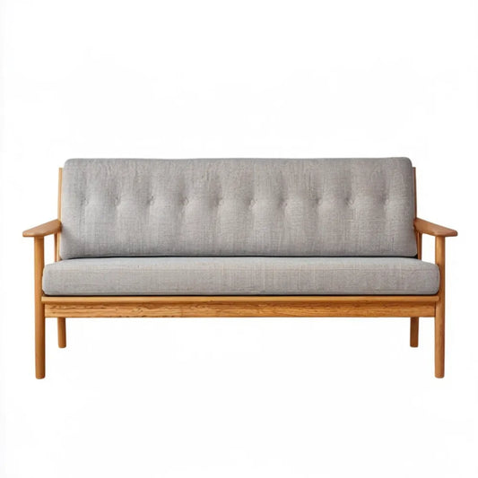 Dwuosobowa sofa skandynawska jasnoszara z naturalnym drewnem kauczukowym 124 x 73 x 78 cm