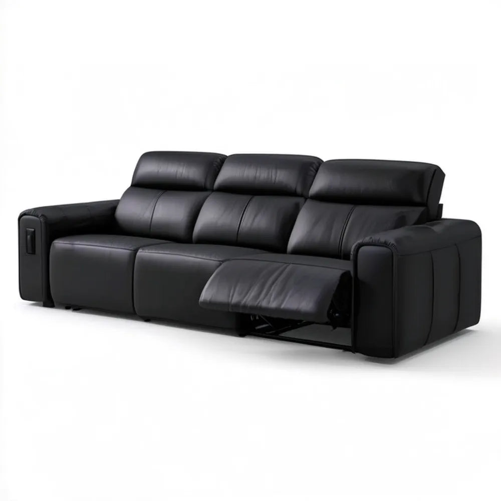 Czarna sofa 3-osobowa z elektryczną funkcją relaks, 210 x 95 x 102 cm