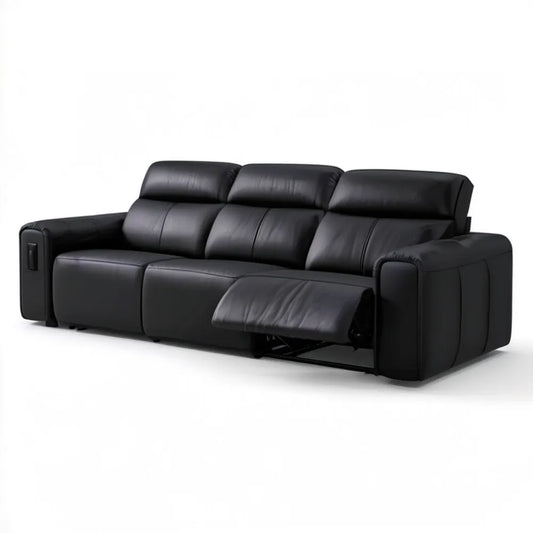 Czarna sofa 3-osobowa z elektryczną funkcją relaks, 210 x 95 x 102 cm