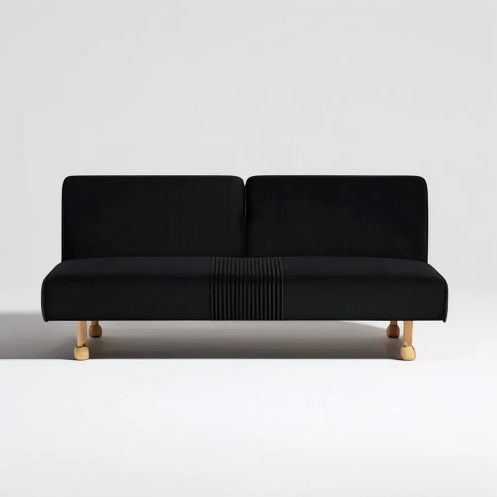 Czarna sofa dwuosobowa z drewnianymi nogami 180 x 83 x 80 cm