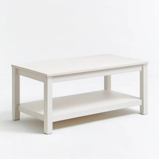 Biały prostokątny stolik kawowy z dolną półką 90 x 55 x 45 cm