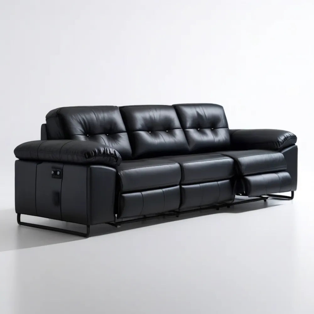 Czarna sofa 3-osobowa z 2 elektrycznymi funkcjami relaks, PVC, 220 x 98 x 102 cm