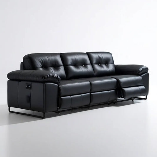 Czarna sofa 3-osobowa z 2 elektrycznymi funkcjami relaks, PVC, 220 x 98 x 102 cm
