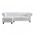Biała narożna kanapa Chesterfield z lewostronnym szezlongiem, ekoskóra PU, 260 × 160 × 76 cm