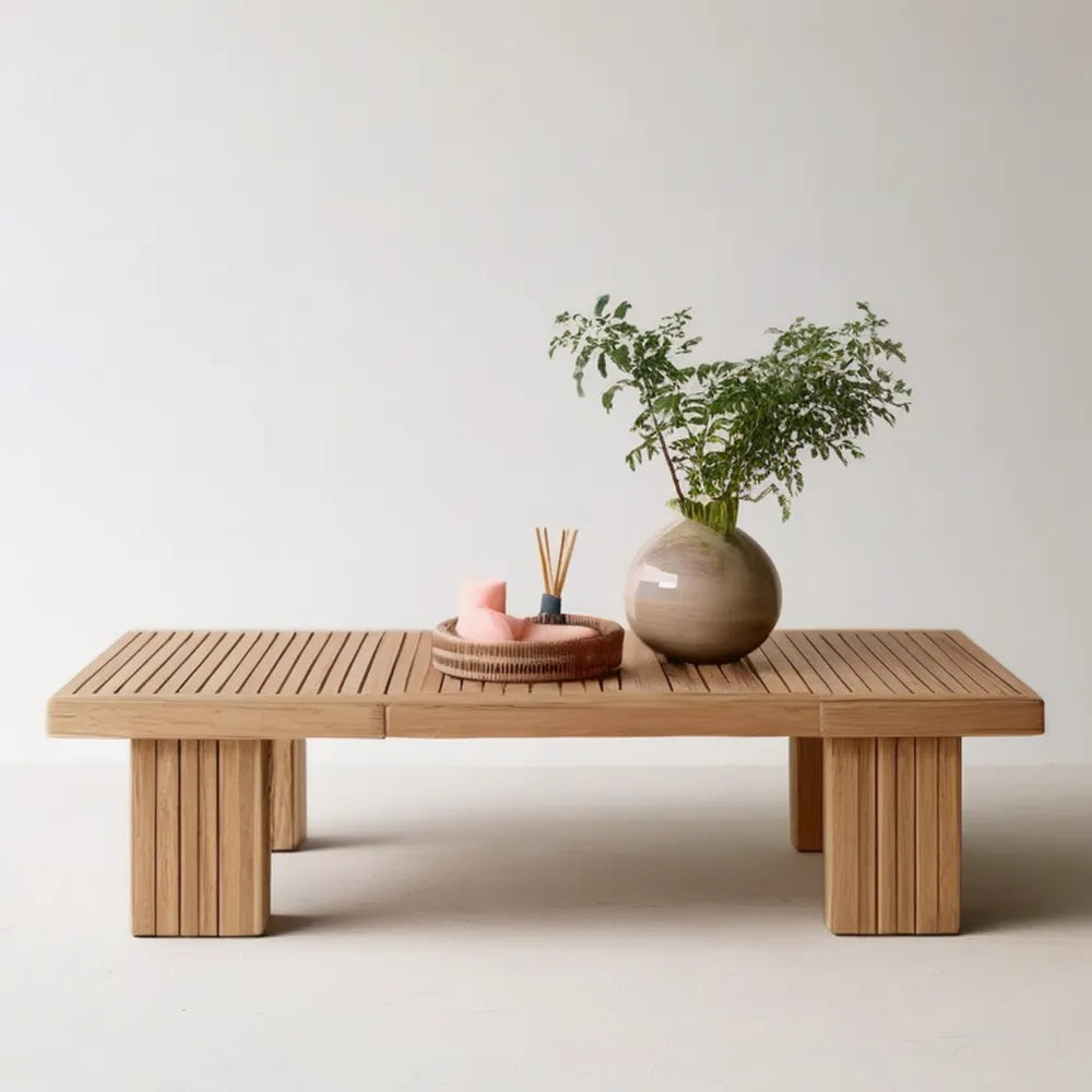 Prostokątny stolik kawowy z litego bambusa, naturalny, 120 x 60 x 35 cm