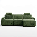 Zielona modułowa sofa narożna 3-osobowa z prawostronnym szezlongiem, sztruksowa, 280 x 100 x 85 cm