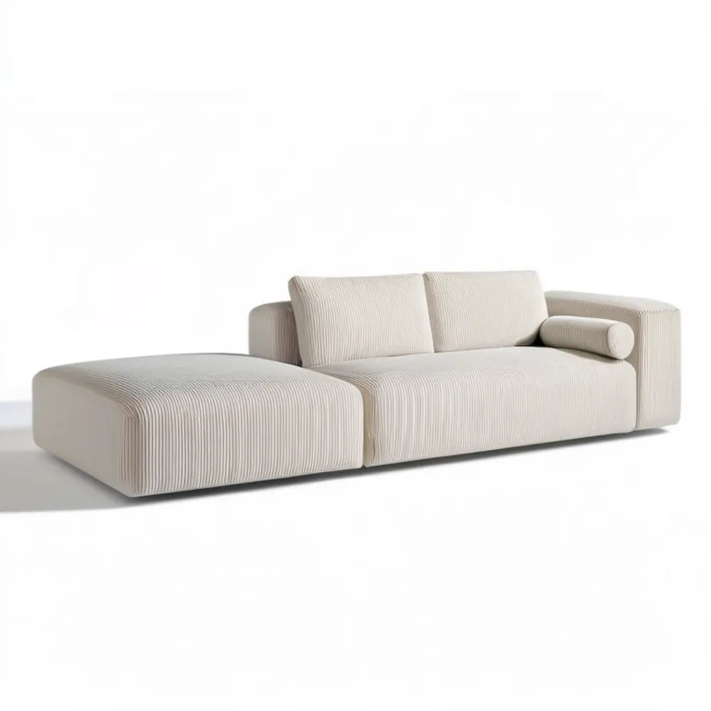 Beżowa sofa 3-osobowa z lewostronnym szezlongiem, tkanina sztruksowa, 270 x 160 x 80 cm